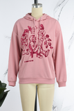 Goosudu Casual Cute Print Draw String Pocket Hooded Collar Tops