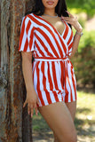 Goosudu High Rise V-neck Striped Side Pocket Romper