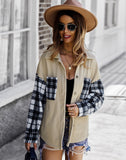 Goosudu Clearance Women's Color Block Plaid Shirt Jacket Khaki