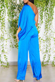 Goosudu Satin One Shoulder Doll Sleeve Jumpsuit