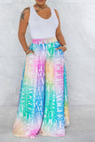 Goosudu Letter Print Colorful Gradient Wide Leg Pants