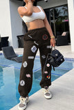 Goosudu Letter Print Sporty Pocket Pants