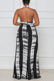 Goosudu Sexy Print Patchwork Backless Halter Straight Jumpsuits