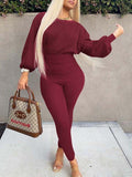 Goosudu Knit Batwing-Sleeve Top & Pants Set