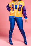 Goosudu Color Block Patchwork Sporty Sequined Jacket