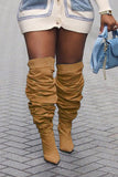 Goosudu Solid Color Sherring Urban Over The Knee Boots