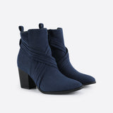 Women Suede Thick Heeled Side Zipper Boots