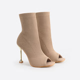 MOUSSE FIT Women Peep Toe Stiletto Heeled Sock Boots