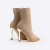 MOUSSE FIT Women Peep Toe Stiletto Heeled Sock Boots