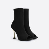 MOUSSE FIT Women Peep Toe Stiletto Heeled Sock Boots