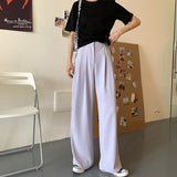 Summer Loose Casual Long Women Fashion Thin High Waist Pants Black Simple Wide-leg Pants Trousers Korean