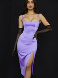 Solid With Integrated Corset And Gloves Satin Slip Sexy Maxi Dress Fall Slim Party Club Elegant Streetwear Outfit