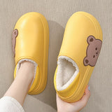 goosudu  Winter Waterproof Cotton Outdoor Women Indoor Slides Soft Thick Slippers Couple Non-slip Warm Cartoon Plush Sandals