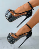 Sexy High Heels Ladies Women Sandals Rivet Metal Peep Toe Platform Thick Soles Stiletto PVC Club Banquet Summer Shoes