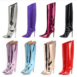 goosudu Women's High Boots Gold Silver Pointed Toe Knee-high Boots For Woman Sexy High Heels Party Shoes Ladies Stiletto Boots