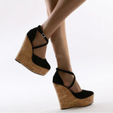 goosudu Spring Sexy Mary Janes Wedges Platforms Pumps Woman Fetish Heel Round Toe Stripper Buckle Strap Party Wedding Shoes