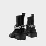 goosudu Shoes For Women Autumn Winter Fashion Show All-match White/Black Metal Chain Decoration Martin Chelsea Boots Thick-soled Ca