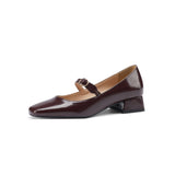 INS HOT Women pumps Genuine Leather shoes plus size 22-26.5cm Cow split leather Square toe buckle Mary Jane shoes 2 colors