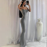 goosudu  Satin Slip Sleeveless Backless Slim Sexy Maxi Dress Spring Women  Party Y2K Concise Bodycon Elegant  Clothing