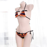 Japanese Sexy Bat Lingerie Set Satin Cosplay Halloween Party Little Devil Costume Sexy Pajamas Women Mini Micro Bra Panties