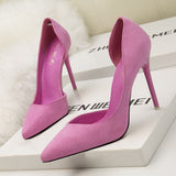 Women's Pumps Suede High Heels Female Pointed Toe Office Shoes Stiletto Women Pumps Shoes On Heels 10 cm Solid Party Shoes Lady