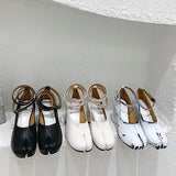 goosudu Vintage Spring Fashion Slipt Toe Women Pumps Chunky Round Strap Buckle High Heels Red Leather Brand Design Shoes Women