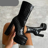 Sexy Chunky High Heels Ankle Shoes For Women Punk Style Zipper Thick Platform Elasticity Microfiber Boots Sapatos Femininos