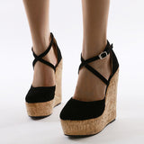 goosudu Spring Sexy Mary Janes Wedges Platforms Pumps Woman Fetish Heel Round Toe Stripper Buckle Strap Party Wedding Shoes