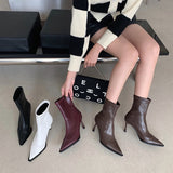 goosudu Fashion Women Sock Boots Pointed Toe Slip On Stretch Booties Black/Purple/White/Brown Thin High Heels Elegant Autumn Winter Boot