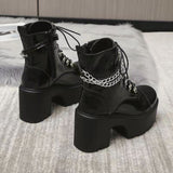 Winter Gothic Punk Womens Platform Boots Black Buckle Strap Zipper Creeper Wedges Shoes Mid Calf Military Combat Boots Women