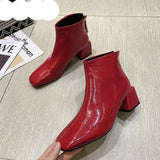 goosudu Ankle Boots For Women Square Toe Fashion Shoes Warm Winter Short Boots Zipper Square Heels Comfortable Lady Shoes