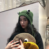 Winter Skullies Female Frog Hat Crochet Warm Knitted Hat Costume Beanie Hats Cap Women Gift Hat Photography Prop Party