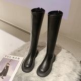 goosudu Boots Flat Platform Boots-women Women's Rubber Shoes Rain Sexy Thigh High Heels High Sexy Luxury Designer Round Toe Booties