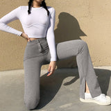 goosudu Women Fashion Split Flare Pants Solid Color Slim Fit Legging Sweatpants Casual Elastic High Waist Bell-Bottoms Trousers