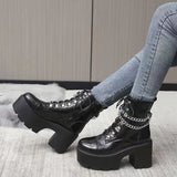 Winter Gothic Punk Womens Platform Boots Black Buckle Strap Zipper Creeper Wedges Shoes Mid Calf Military Combat Boots Women