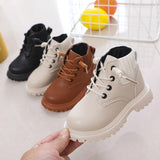 goosudu Children Fashion Casual Shoes Spting Autumn Martin Boots Girls Boys Leather Soft Antislip T-tied Boots Sport Running Shoe 21-30