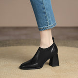 goosudu Spring/Autumn Women Party Prom Chunky Heel Pumps Genuine Leather Pumps Square Toe Loafers Woman High Heels Shoes for Women