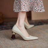 goosudu Vintage Bride Heels Shoes Woman Heels Spring Genuine Leather High Heels Pumps for Women Party Basic Women Shoes Shoes Women