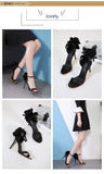 goosudu Flower Shoes Woman European And American-Style Big Flower Sandals Shoes Evening Nightclub Shoes Black Powder High Heels Sandals