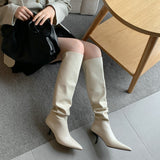 goosudu Pointed Toe Faux Leather Over the Knee Boots WOmen Fashion Black Beige Daily Flods Knee Boots Woman Plus Size 43 Winer Shoes