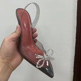 goosudu Fashion brand Rhinestones Bowknot Women Pumps Sexy clear PVC Slingback High heels Jelly Shoes Summer Ladies Wedding Bridal Shoes