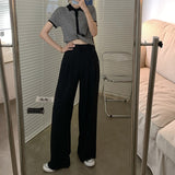 Summer Loose Casual Long Women Fashion Thin High Waist Pants Black Simple Wide-leg Pants Trousers Korean