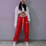 goosudu  Summer hip-hop Letter printing graphic sweatpants Red pants for women Y2K Harajuku high waist loose casual pants Trousers