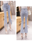 Goosudu spring new Flare Set auger Jeans Woman Denim Trousers Vintage Women Clothes Fall High Waist Pants Stretchy Jeans