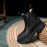 goosudu  Chelsea Boots Women Genuine Leather Ankle Boots Platform Shoes Female Fashion Mixed Colors Booties