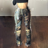 Casaul Women Streetwear Print Pants Tassel Cargo Pants Colorful High Streetwear Sporty Long Pants For Women Winter Outfit