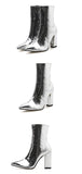 Fashion Gold Silver Patent Leather Women Ankle Boots Pointed Toe Square High Heels Shoes Chelsea Botas De Mujer