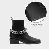 goosudu Shoes For Women Autumn Winter Fashion Show All-match White/Black Metal Chain Decoration Martin Chelsea Boots Thick-soled Ca