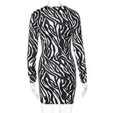 goosudu Zebra Print Long Sleeve V-Neck Bandage Sexy Mini Dress Autumn Winter Women Fashion Streetwear Outfits Party Wear