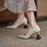goosudu Vintage Bride Heels Shoes Woman Heels Spring Genuine Leather High Heels Pumps for Women Party Basic Women Shoes Shoes Women